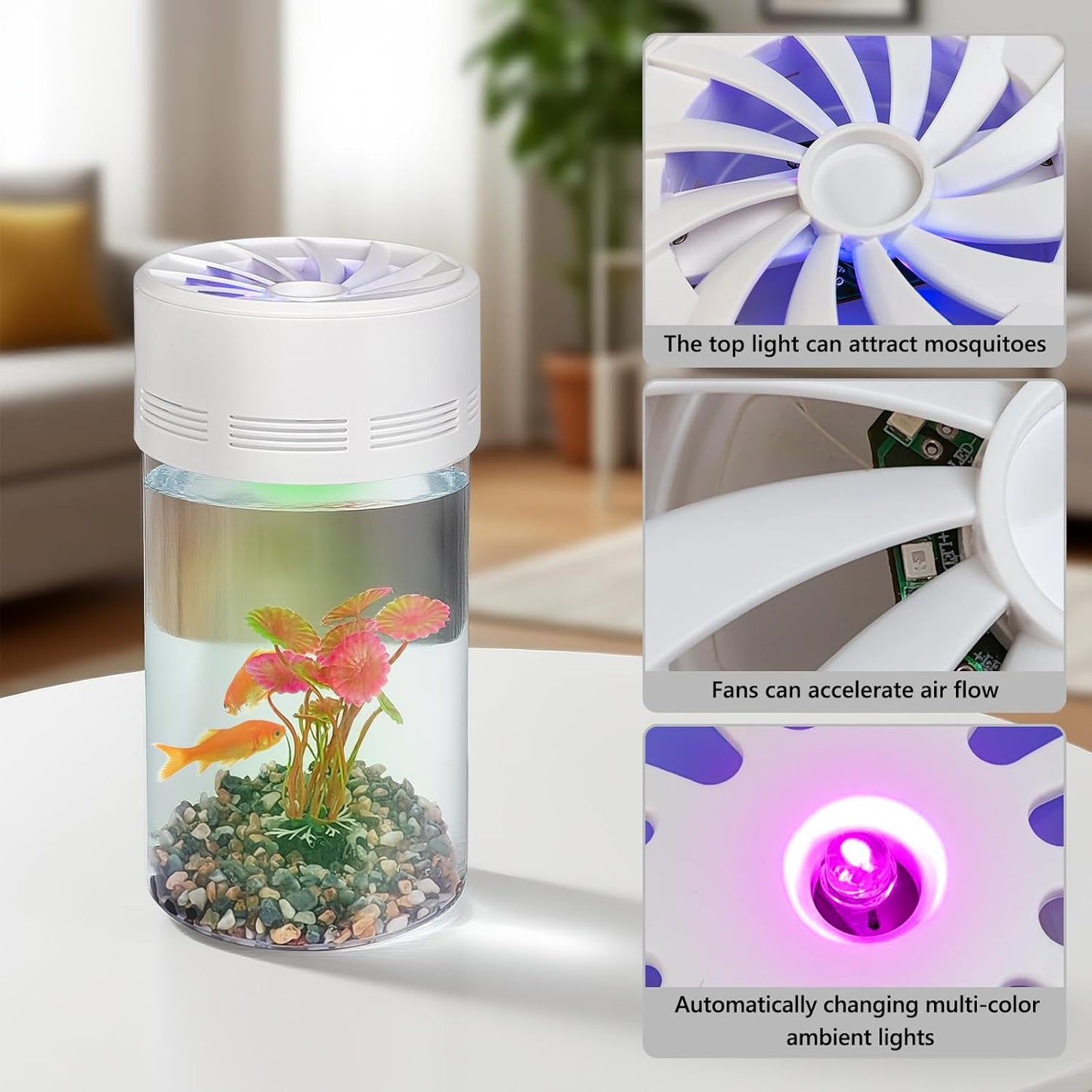 Ecological Fish Tank with LED Attraction Light - Aquarium Starter Kit Includes Decorative Aquatic Plants & Sand - Desktop Small Plastic Transparent Fish Bowl Suitable for Living Room, Bedroom, Office