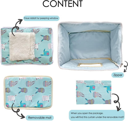 Handmade Portable Sleeping Bag Pouch House Hideout Cave Habitat for Hedgehog Bed Guinea Pig Ferret Squirrel Small Animal Bed Nest House Cage Forest Hidey Curtain (Green)