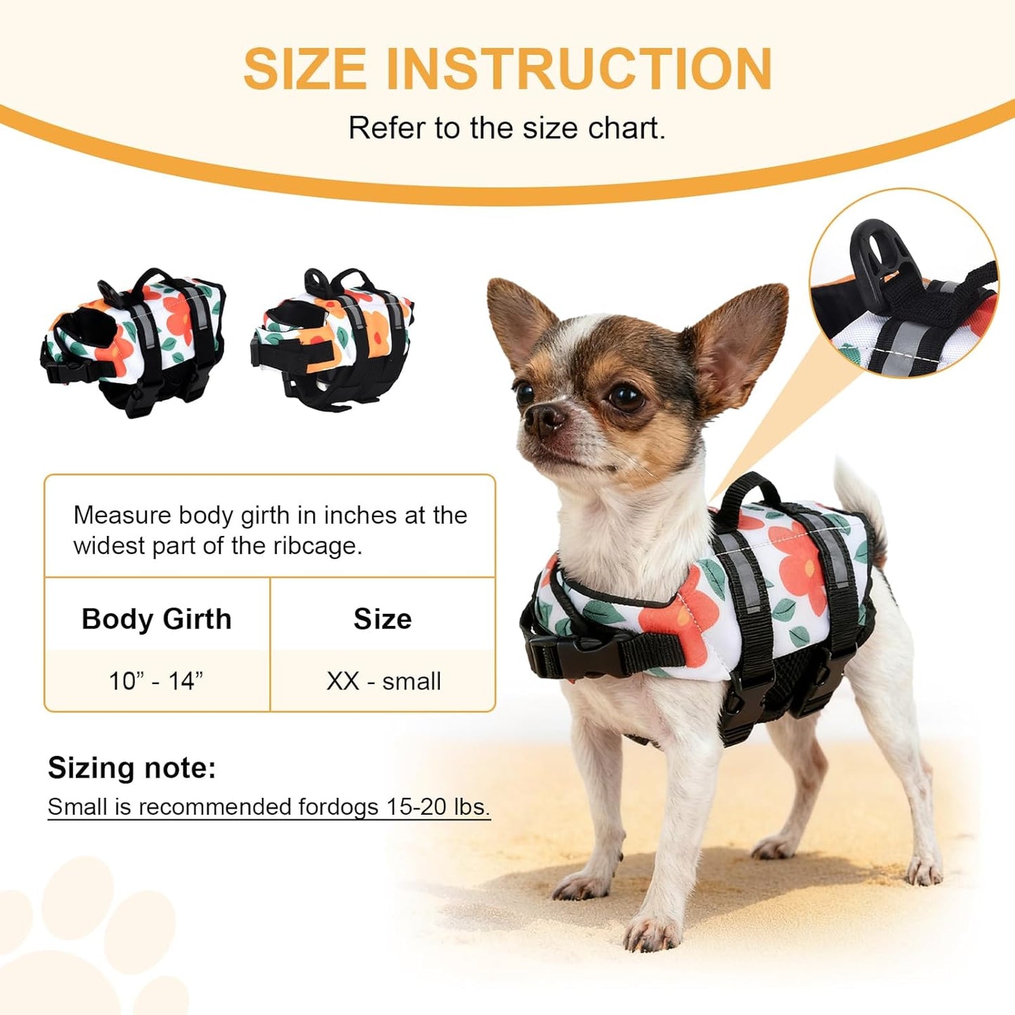 Teacup Dog Life Jacket, XXS Dog Life Jacket, Patterned Surface Elastic Adjustment Puppy Life Jackets for Small Dogs with Safety Pom Buckle, Small Dog & Cat Life Jackets 3-9 Lbs