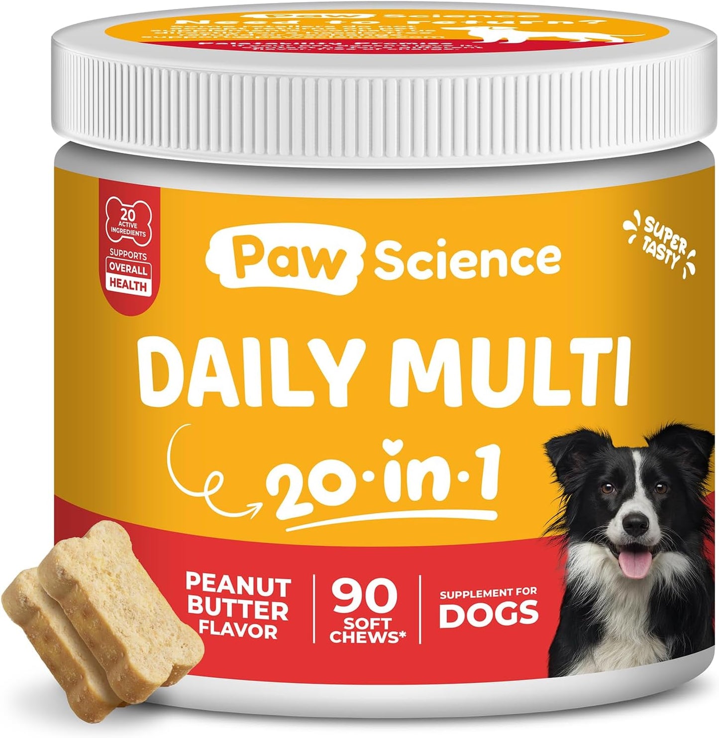 Dog Vitamins and Supplements - 20-in-1 Multivitamin Treats for Dogs - Glucosamine, Probiotics, Wild Alaskan Salmon Oil, Chondroitin, MSM & More - Peanut Butter Flavor - 90 Count