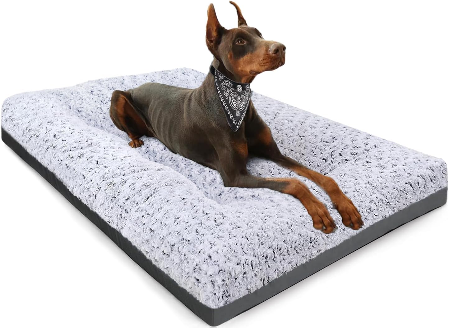POCBLUE Deluxe Washable Dog Bed for Large Dogs Dog Crate Mat 35 Inch Comfy Fluffy Kennel Pad Anti-Slip for Dogs Up to 60 lbs, 35" x 23", Grey