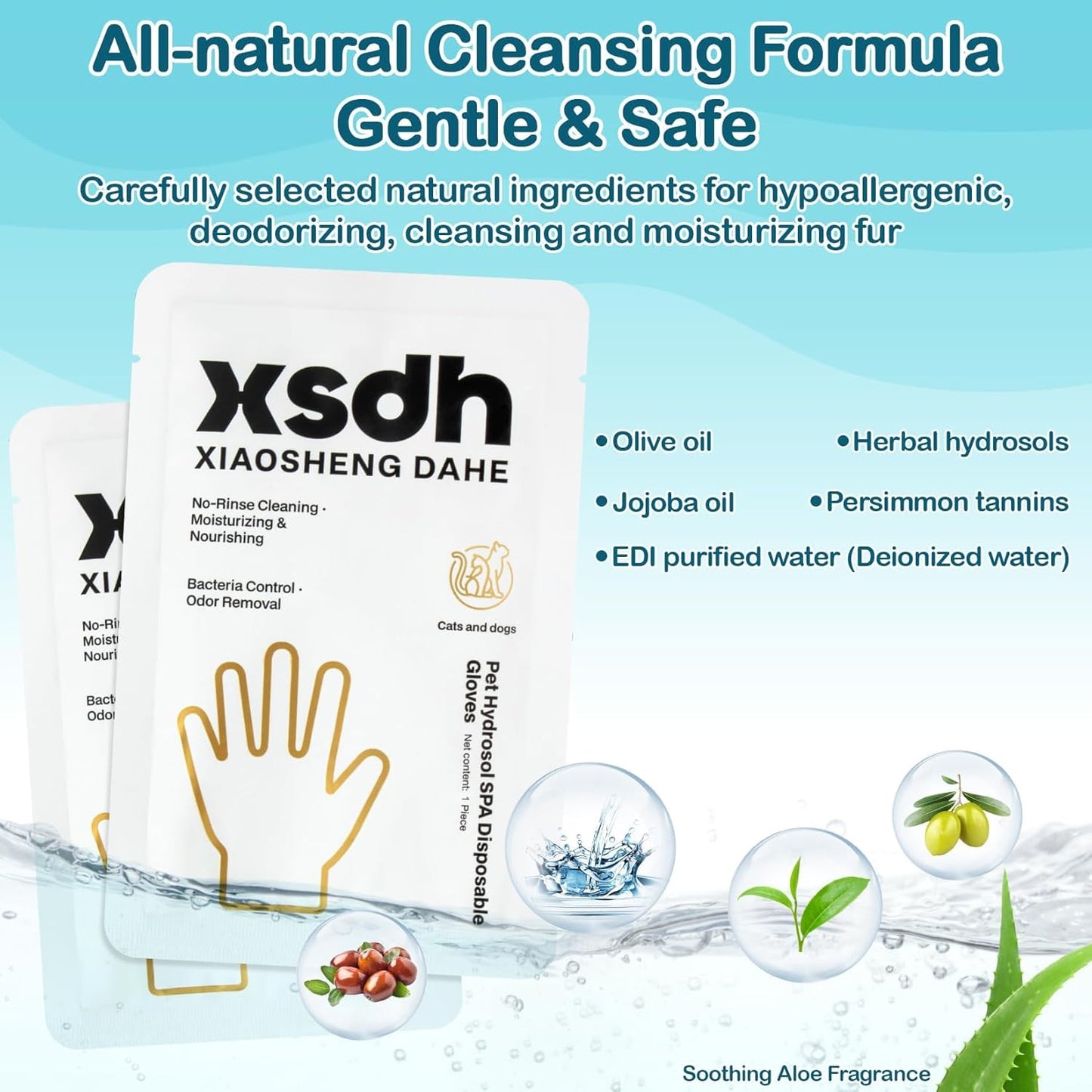 Pet Glove Wipes for Dogs - 8PCS Individual Pet Cleaning Gloves,Gentle Hydrating & Nourish Fur,Grooming Gloves for Dog & Cat Fur Horse Coat Care，Pet Bathing Wipes for Daily Care,Travel