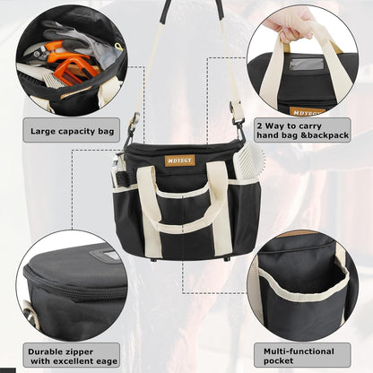 8Pcs Horse Grooming Kit,Horse Brush Set Equine Care Cleaning Kit with Organizer Tote Bag, Tack Room Supplies Set for Grooming and Bathing