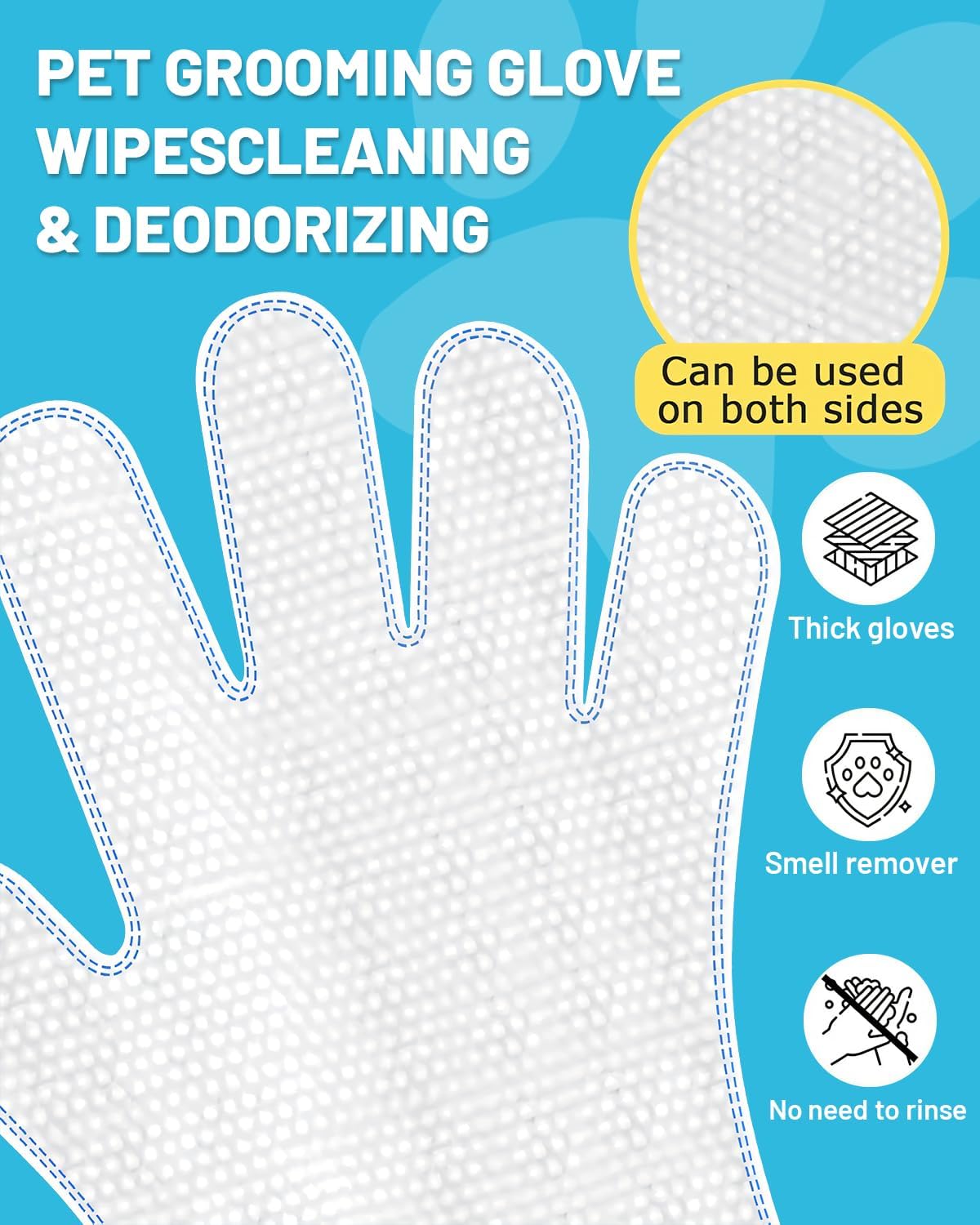 Pet Cleaning and Deodorizing Bathing Disposable Grooming Glove Wipes for Dogs and Cats, Extra Thick Nourish Fur No-Rinse Grooming Wipes for Daily Care and Travel, Hypoallergenic, Unscented, 6PCS/Pack