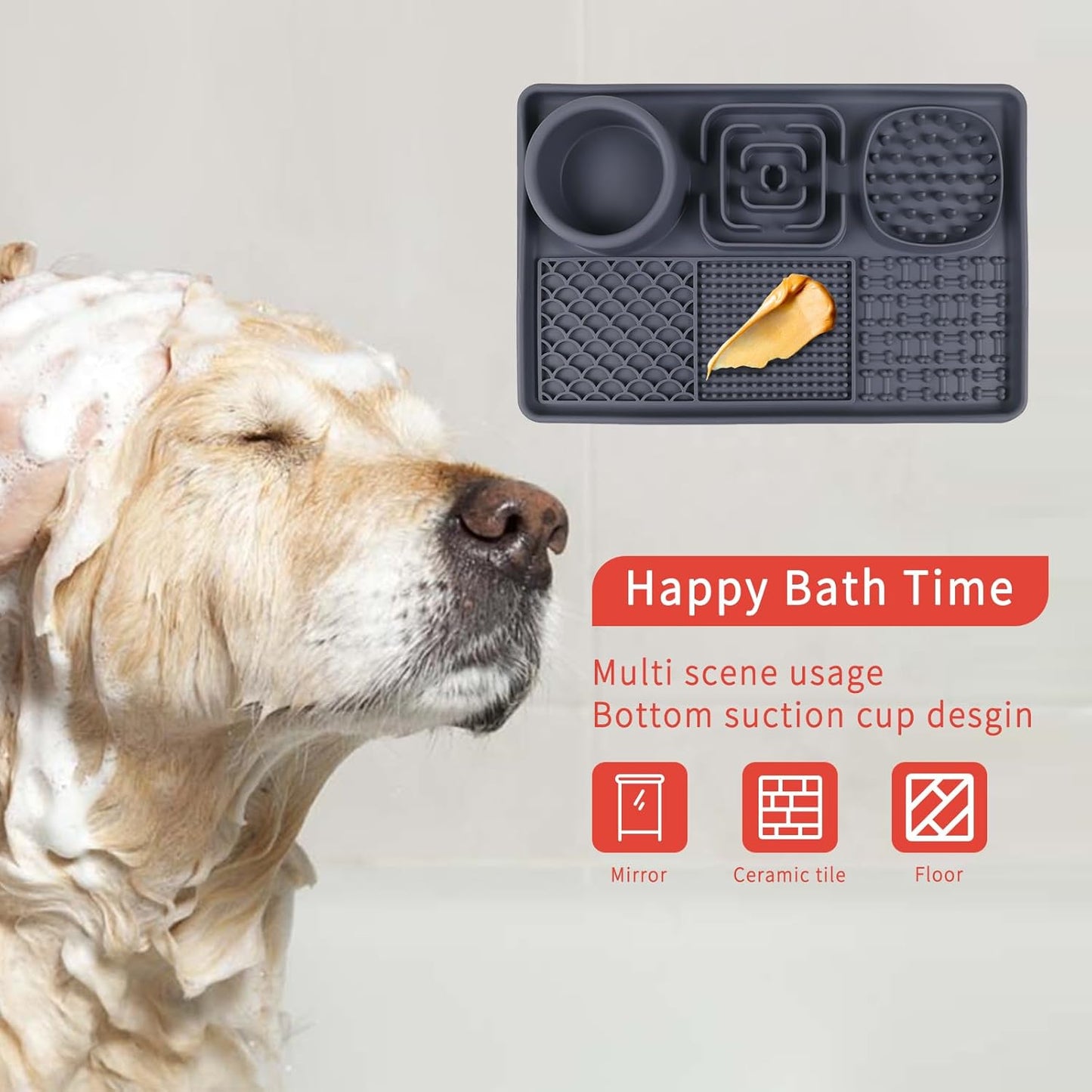 Lick Mat for Cats, Dog Anxiety Relief Slow Feeder with Suction Cups, Non-Slip Silicone Dog Enrichment Treat Mat, Easy to Clean Cat Puzzle Feeder, Lick Mats for Dogs Cats, Grey, 12"x8"