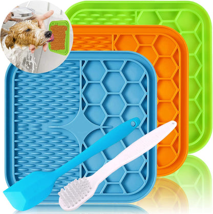 Dog Lick Mat, 3 Pcs Lick Mat for Dogs with Suction Cups for Anxiety, Peanut Butter Dog Licking Mat Slow Feeder Dispensing Treater Lick Pad for Dogs Cats Bathing Grooming