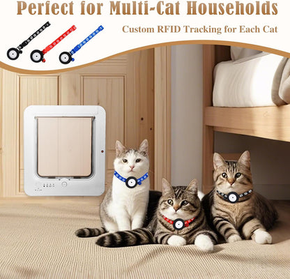 Smart Cat Door for Interior & Exterior, Flap Opening is 7.67’’ (H) by 7'' (W), RFID Cat Pet Door with 3 RFID Collar Sensor Keys & 1 Remote & 4 Way Locking Cat Flap, Automatic Opening Cat Door ﻿(White)