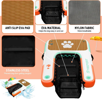 FBSPORT Inflatable Dog Boat Ramp Floating Dock Water Ramp Ladder for Pool, Boat, Non-Slip EVA Floating Ladder for Dog Up to 220 LBs, Safe & Easy Access