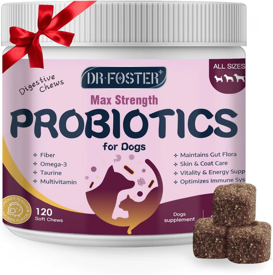 Probiotics for Dogs, Dog Probiotics for Digestive Health, 6 Billion CFU, with Prebiotics & Digestive Enzymes, Pumpkin & Omega-3, Dog Diarrhea Relief & Immune Support, Skin & Coat Care, 120 Soft Chews