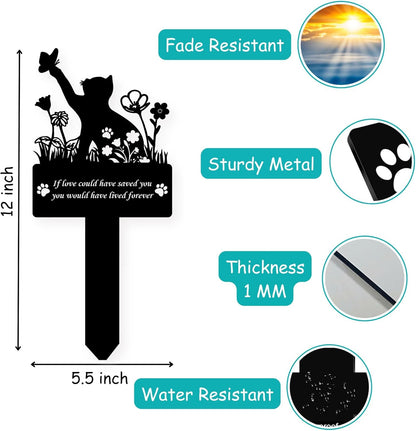 If Love Could Saved You Cat Grave Marker – 12in Metal Pet Memorial Plaque with Butterfly Design, Weatherproof Cat Headstone for Indoor or Garden Remembrance, Sympathy Gift for Loss of Pet