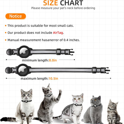 Airtag Cat Collar Breakaway, Odokele Reflective Cats Collars with Apple Air Tag Holder for Kitten, Cat GPS Tracker Adjustable Collars with Safety Quick Release Buckle for Kitties and Puppies, Black