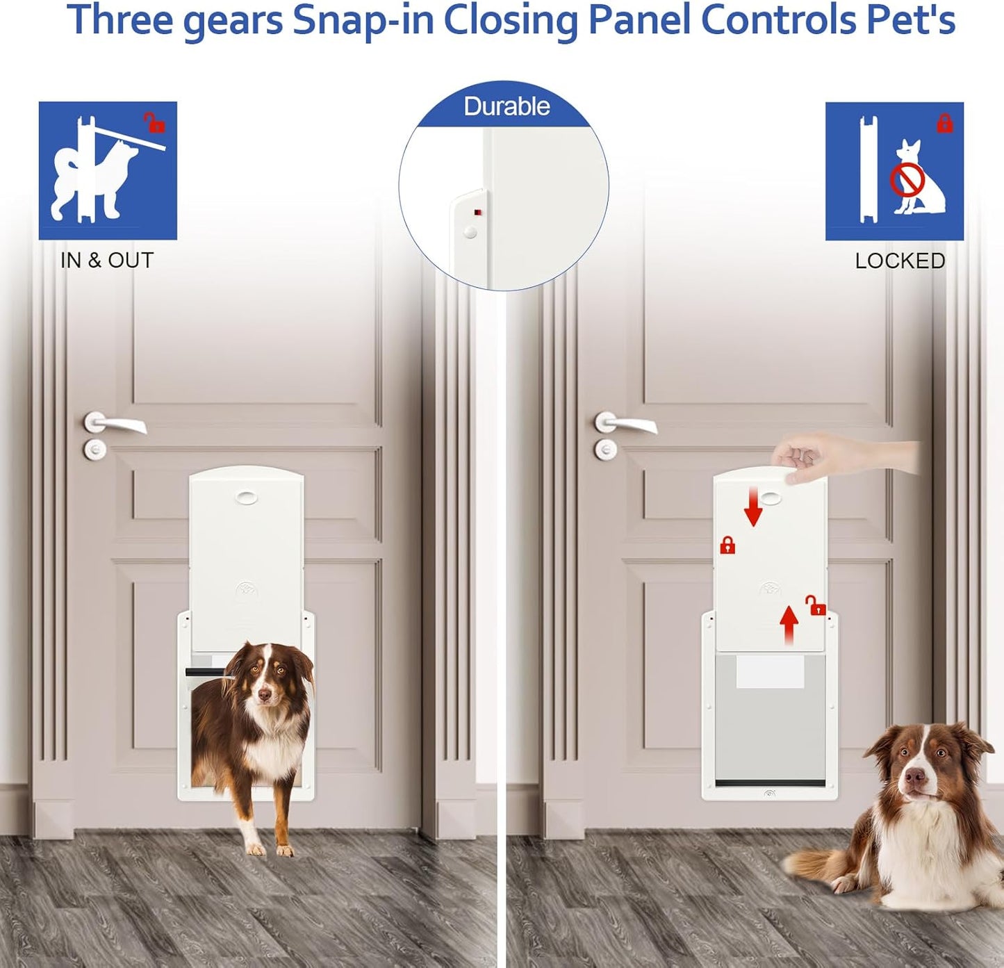 [Classicmacher] Dog Door for Large Dogs, White Frame Door for L arge Dogs, Strong Plastic Doggy Door and L arge Pets with Sliding Lock Panel and Magnetic Soft Flap (Large, Milk White)