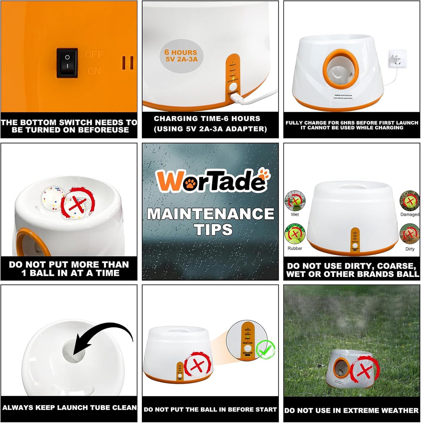 Automatic Ball Launcher for Dogs, Dog Ball Thrower with 19-32-45Ft Distance, Rechargeable Automatic Launcher with 6 Balls (2.2"), Dog Balls Launchers for Small & Medium Red