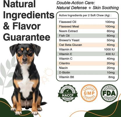Dog Flea and Tick Prevention Allergy Chews Omega 3 for Dogs Treatment Chewable Natural Flea and Tick Skin and Coat Supplement Immune Dog Chews Yeast Relief Prevention for Dogs Itching and Licking