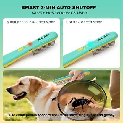 Professional 3-Row Tick & Flea Comb for Dogs & Cats - Stainless Steel Teeth with Negative Ion Anti-Static | Detangling Grooming Tool for Poodles, Shih Tzus & Long Haired Pets