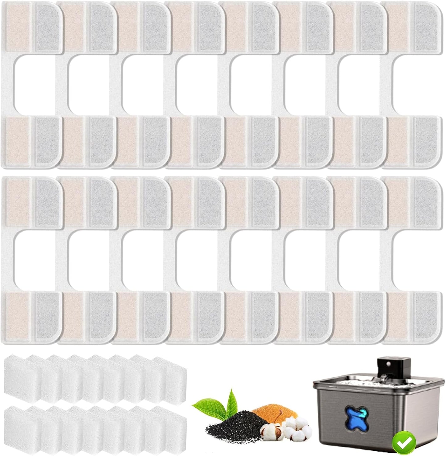 16 Pack Replacement Filters for FEELNEEDY 108oz/3.2L Cat Water Fountain(FN-W17), 6 Month Set for Pet Water Dispenser, Includes 16 Filters & 16 Sponges