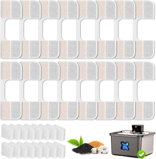16 Pack Replacement Filters for FEELNEEDY 108oz/3.2L Cat Water Fountain(FN-W17), 6 Month Set for Pet Water Dispenser, Includes 16 Filters & 16 Sponges