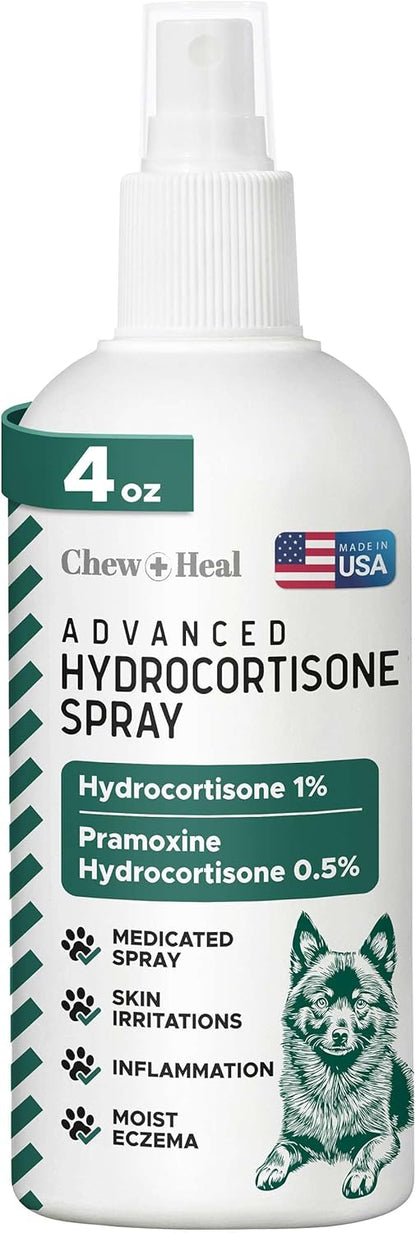 Hydrocortisone Spray for Dogs - 4 oz Dog Anti Itch Spray for Irritated Skin, Hot Spots, Flea Bites, Itching, and More - Made with Hydrocortisone and Pramoxine Hydrochloride - Made in the USA