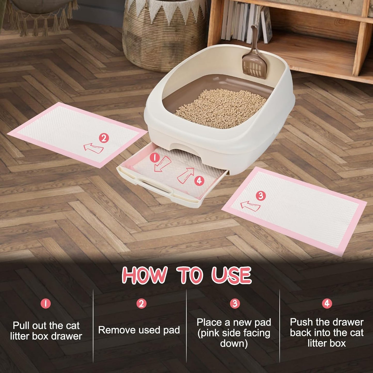 50 Count Cat Litter Pads for Tidy Cats Breeze Litter System 16.9 x 11.4 Inch Lavender Scented Cat Pad Refills Super Absorbent Quick-Dry Pee Pads for Cats (Pink)