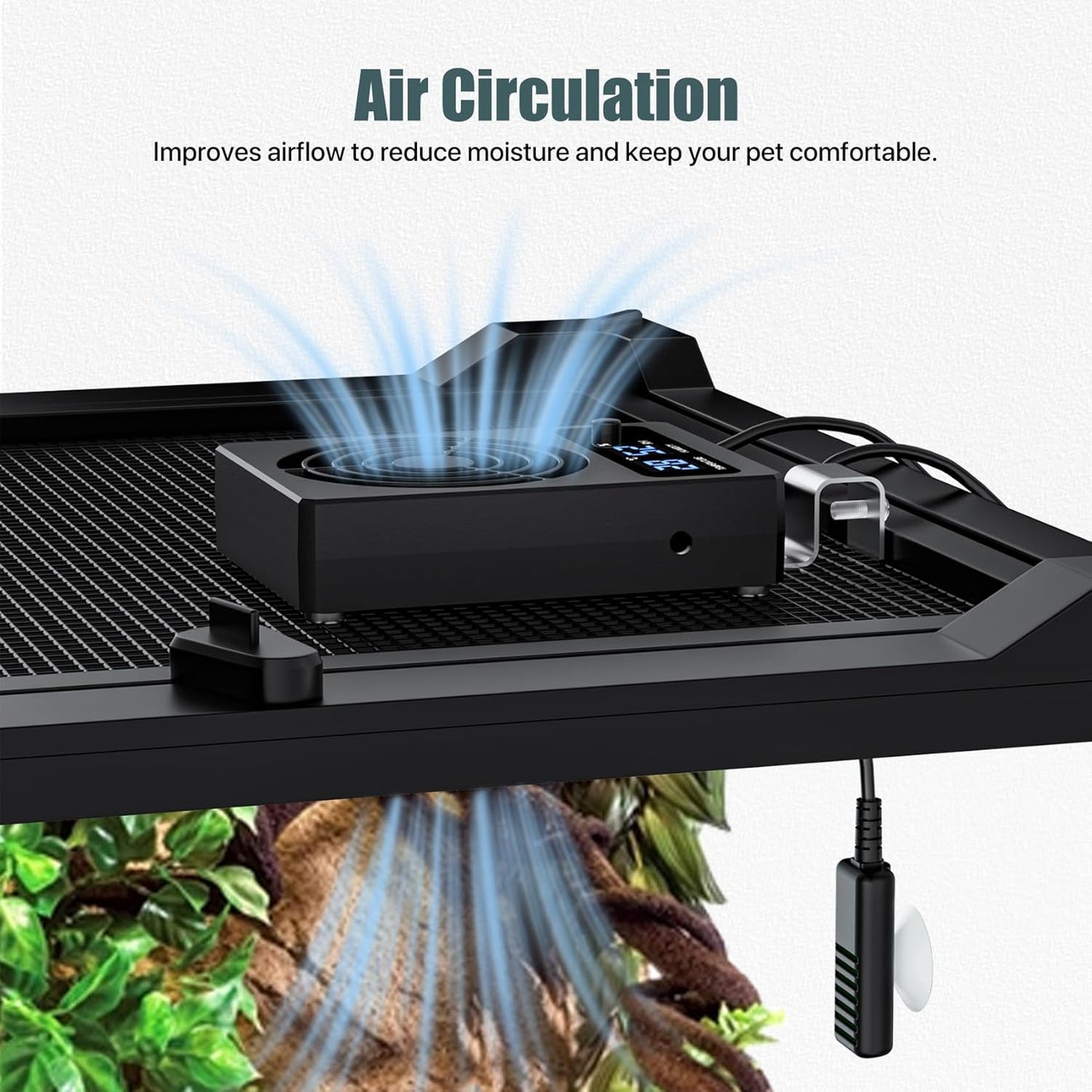 Reptile Humidity Control Fan for Terrariums, Quiet Airflow System for Tanks and Enclosures, Black