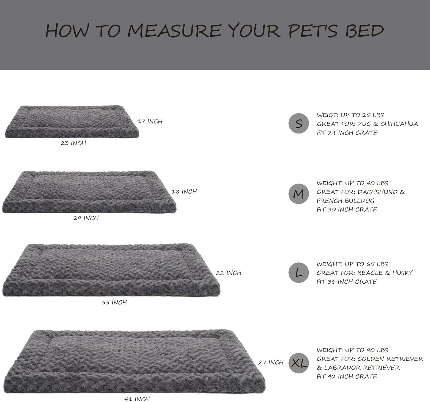 Washable Dog Bed Mat Ultra Soft Dog Crate Pad Comfy Fluffy Pet Kennel Beds Dog Sleeping Mattress for Large Jumbo Medium Small Dogs, 41 x 27 Inch, Gray