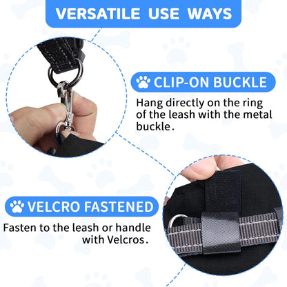 Dog Poop Bag Holder for Leashes, Puppy Treat Pouch Carrier with 2 Zipper Pockets and Clip for Pets Doggy Training, Dog Waste Bag Dispenser with 1 Roll Poop Bags for Walking Accessories (Black)