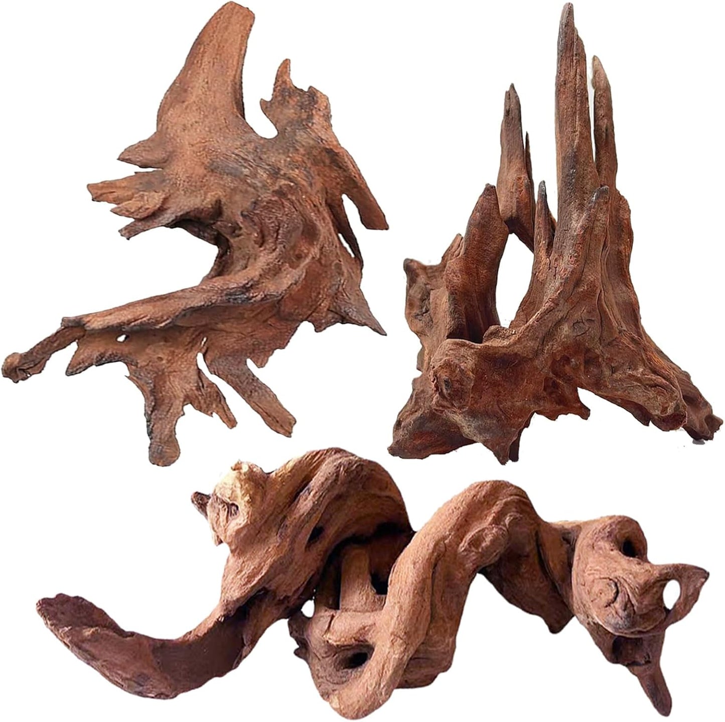 Natural Aquarium Driftwood for Fish Tanks & Reptile Terrariums – Safe Fish Tank Decorations, Unique Twisted Branches 3-Piece 7-11 Inch Low Tannin, Easy to Sink
