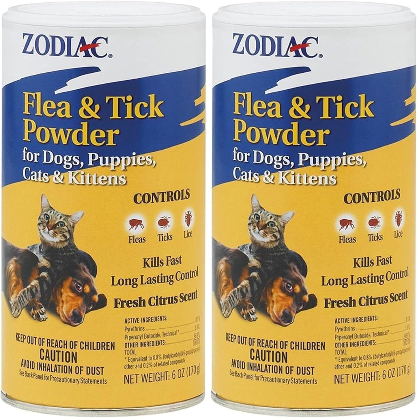 Zodiac Flea & Tick Powder for Dogs, Puppies, Cats & Kittens Beige Small (Pack of 2)