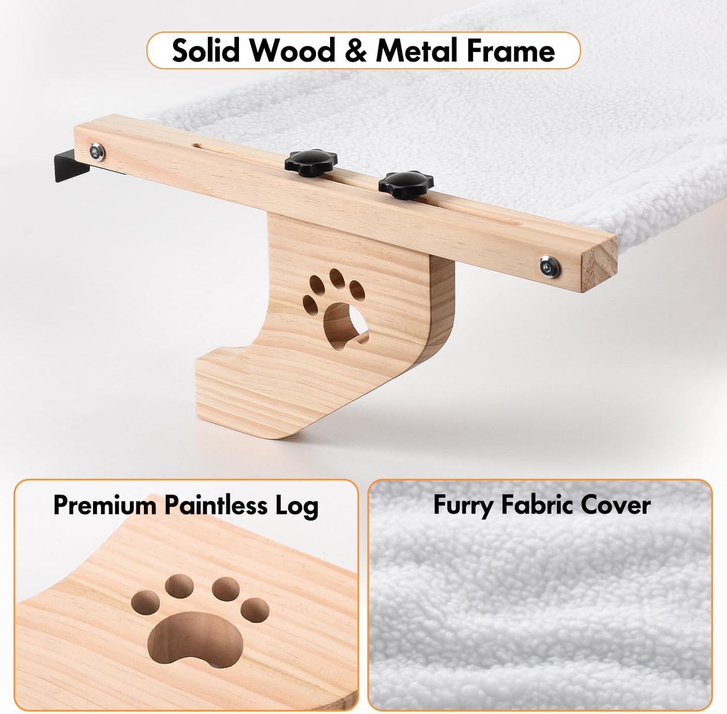 AMOSIJOY Cat Sill Window Perch Sturdy Cat Hammock Window Seat with Wood & Metal Frame for Large Cats, Easy to Adjust Cat Bed for Windowsill, Bedside, Drawer and Cabinet