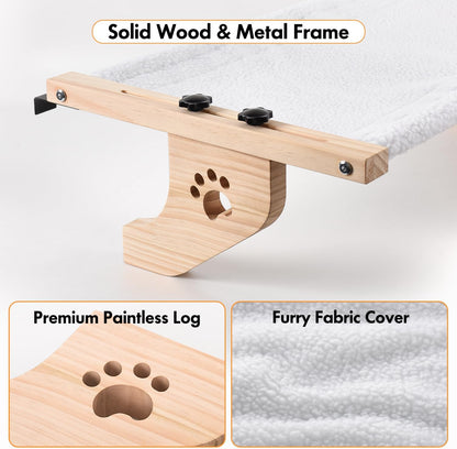 AMOSIJOY Cat Sill Window Perch Sturdy Cat Hammock Window Seat with Wood & Metal Frame for Large Cats, Easy to Adjust Cat Bed for Windowsill, Bedside, Drawer and Cabinet