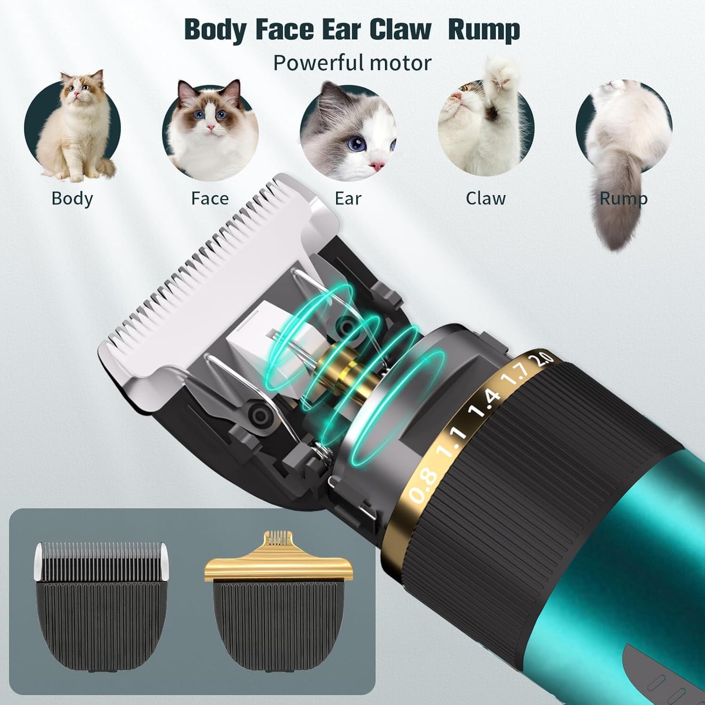 Pet Clippers for Matted Hair Cordless Cat Paw Trimmer for Grooming Low Noise Cat Shaver Thick Grooming Clippers for Long Hair Cats