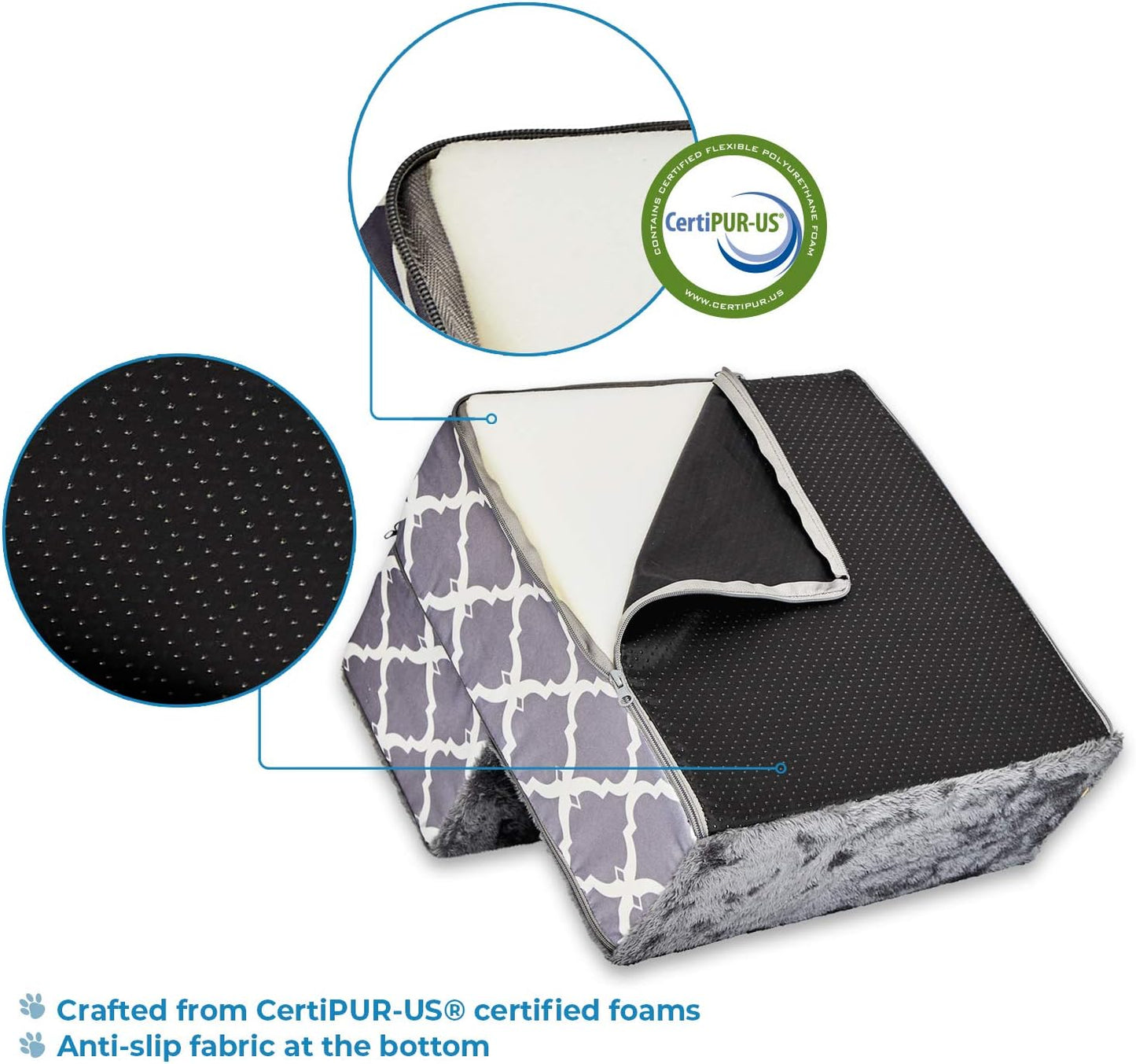 Best Pet Supplies Foldable Pet Steps/Stairs with CertiPUR-US Certified Foam for Small to Medium Dogs/Cats - Gray Lattice Print, 2-Step (H: 12'') (STF240T-2)