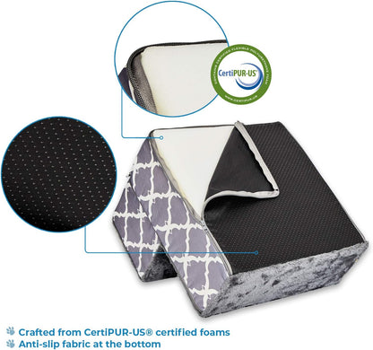 Best Pet Supplies Foldable Pet Steps/Stairs with CertiPUR-US Certified Foam for Small to Medium Dogs/Cats - Gray Lattice Print, 2-Step (H: 12'') (STF240T-2)