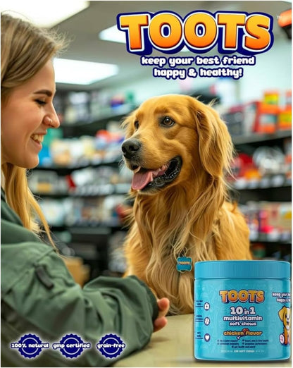 Toots 10-in-1 Multivitamin for Dogs -120ct Chicken Flavor Soft Chews for Hip and Joint, Skin and Coat, and Immune Support - Organic, Gluten-Free Dog Vitamins for All Breeds and Ages