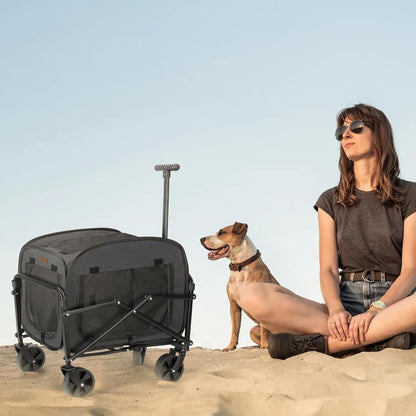 Lekebobor Cat Carrier with Wheels Large Cog and Dog 40LBS, Rolling Pet Carriage with Big All-Terrain Wheels (Black)