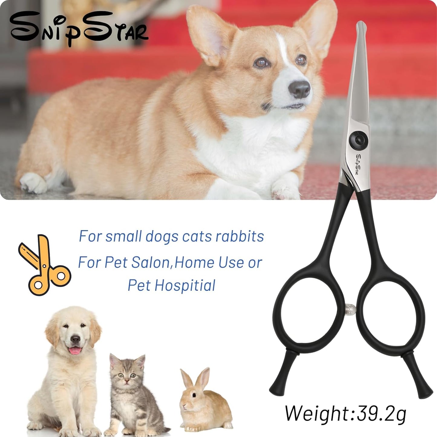 4.5in Small Dog Grooming Scissors Professional, Cat Pet Shears with Ergonomic Handle & Safety Round Tip, VG10 Steel Sharp, Puppy Trimming Shears for Dogs Face Paw Ears Eye Nose Moustache Hair Cutting