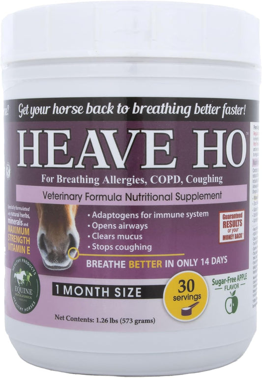 Heave Ho Horse Nutritional Supplement for Breathing Allergies, COPD, Coughing 30 Servings Sugar-Free Apple