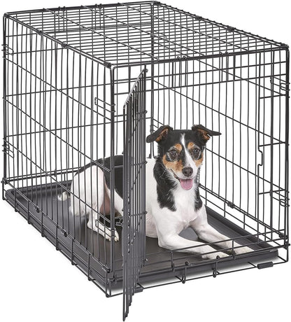 MidWest Homes for Pets 30-Inch iCrate Folding Dog Crate with Divider Panel, Leak-Proof Tray & Secure Latches – Metal Wire Kennel for Medium Breeds – Portable, Durable & Easy to Assemble