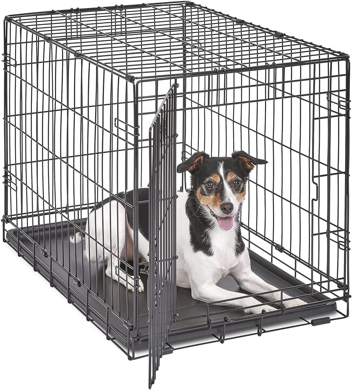 MidWest Homes for Pets 30-Inch iCrate Folding Dog Crate with Divider Panel, Leak-Proof Tray & Secure Latches – Metal Wire Kennel for Medium Breeds – Portable, Durable & Easy to Assemble