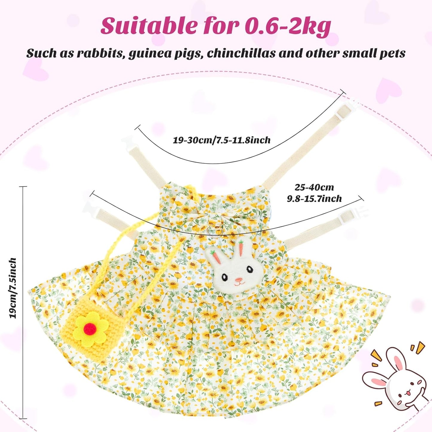Weewooday 2 Sets Pet Rabbit Bunny Dress Bunny Easter Costume with Leash Hat Mini Bag Harness Leash Small Animals Accessory for Rabbit Hedgehog Ferret Guinea Pigs Piggies Squirrel(Trendy)