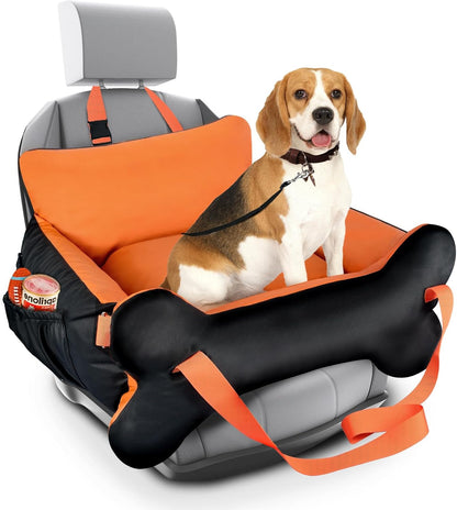 29.5"x19.7"x9.8" Dog Car Seat for Middle Dogs & Cats with Leash, Water-Resistant Faux Leather Booster Car Seat with Side Pocket for Summer Travel, Dog Bed for SUV, Truck with Bone Decor