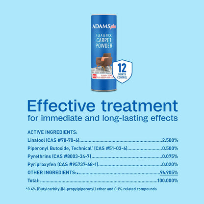 ADAMS Plus Flea & Tick Carpet Powder, Kills Fleas and Ticks On Contact, Kills All Stages of The Flea Life Cycle, 30 Day Protection, Freshens and Deodorizes, Treats Up to 400 Square Feet, 16 Ounces