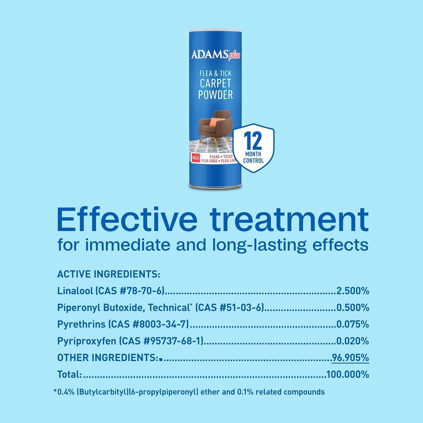 ADAMS Plus Flea & Tick Carpet Powder, Kills Fleas and Ticks On Contact, Kills All Stages of The Flea Life Cycle, 30 Day Protection, Freshens and Deodorizes, Treats Up to 400 Square Feet, 16 Ounces