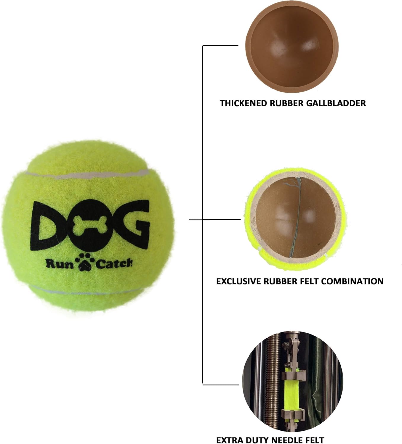 Tennis Balls for Dogs - 12 Pack 2.5'' Durable Non-Toxic Outdoor Dog Toys Balls with Mesh Bag, SGS Certified, Colorful Fetch Toys, Medium Large Breeds (Non Squeaky)