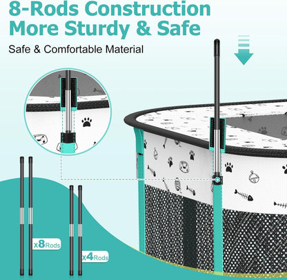 Portable Cat Playpen, Foldable Pet Dog Playpen, for Kitten Puppy Play Pen Indoor/Outdoor, Cats Enclosure Cages Tent with Carrying Case, 600D Oxford 8-Rods, 32"x24"x22"