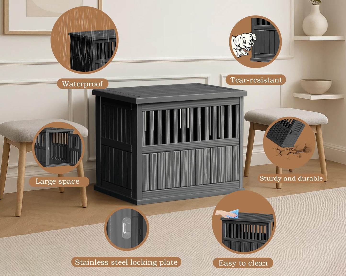 42 Inch Dog Crate Furniture Lockable Dog Kennel Indoor for Large Dogs and Medium Heavy Duty Pet Crate Decorative Pet Cage End Table, Black