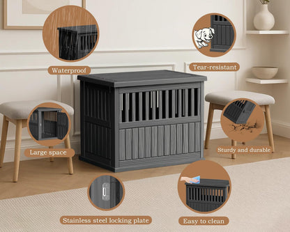 42 Inch Dog Crate Furniture Lockable Dog Kennel Indoor for Large Dogs and Medium Heavy Duty Pet Crate Decorative Pet Cage End Table, Black