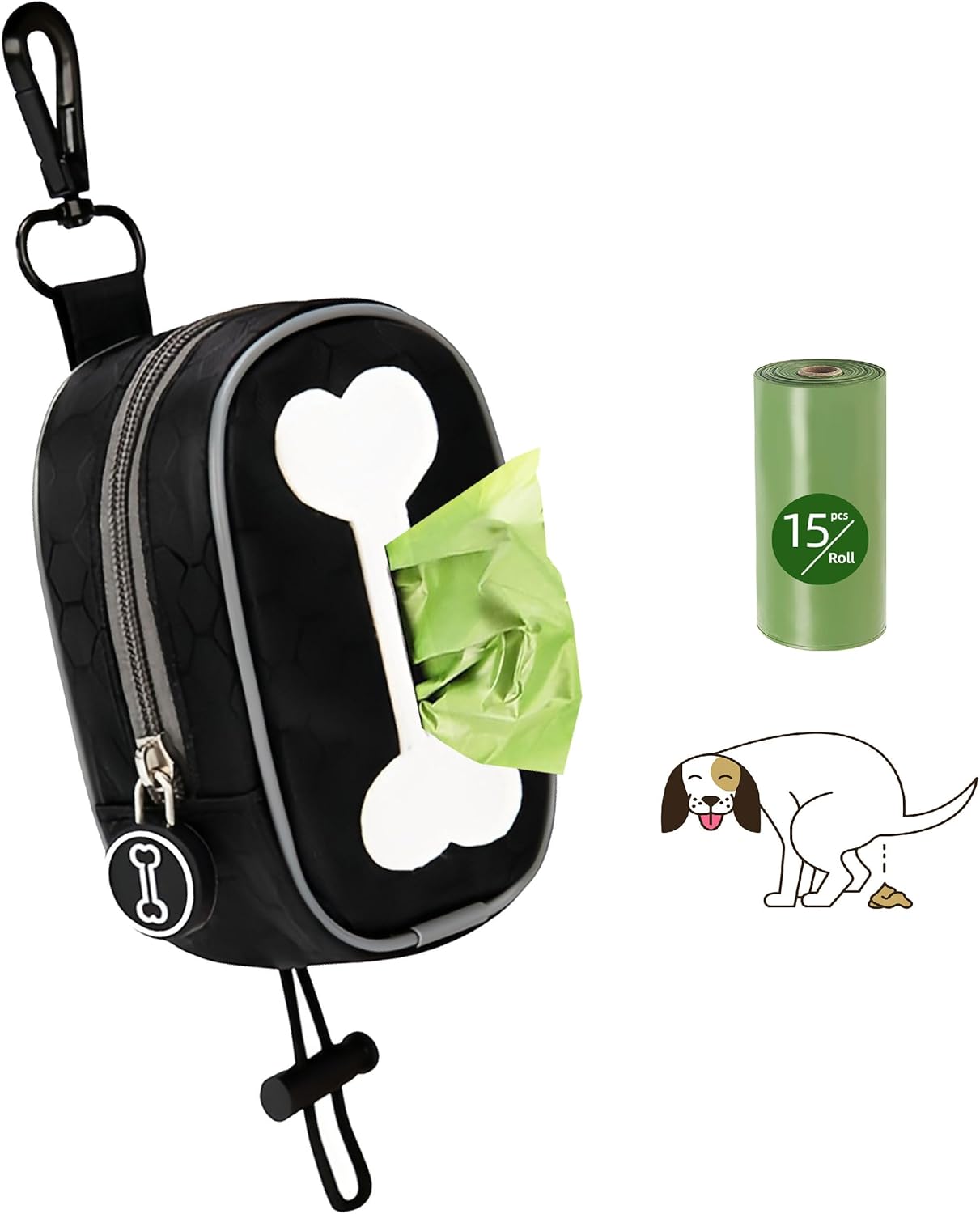 Dog Poop Bag Holder for Leash, Hands Free with Clip. Waterproof Dispenser Pouch for Dog Waste Bags, Treats & Essentials.
