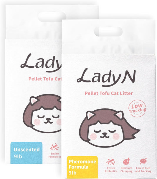 New Cat Starter Set – Unscented Pellet Litter 9lb + Attractant Pellet Litter 9lb | Dust-Free, Low Tracking, Strong Clumping, Easy Cleanup