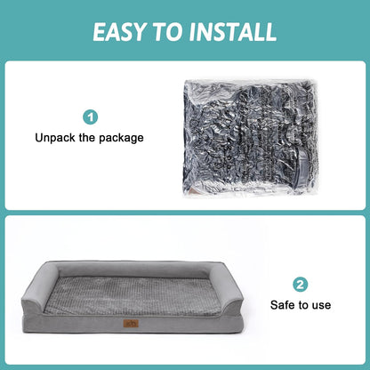 Orthopedic Dog Bed for Large Dog, XL Pet Sofa for Extra Large Dog, Big Supportive Foam Bolster U Shaped Couch with Waterproof Lining Cover, Anti-Slip, Comfort, Washable, 42x30x7.5 inch, Grey